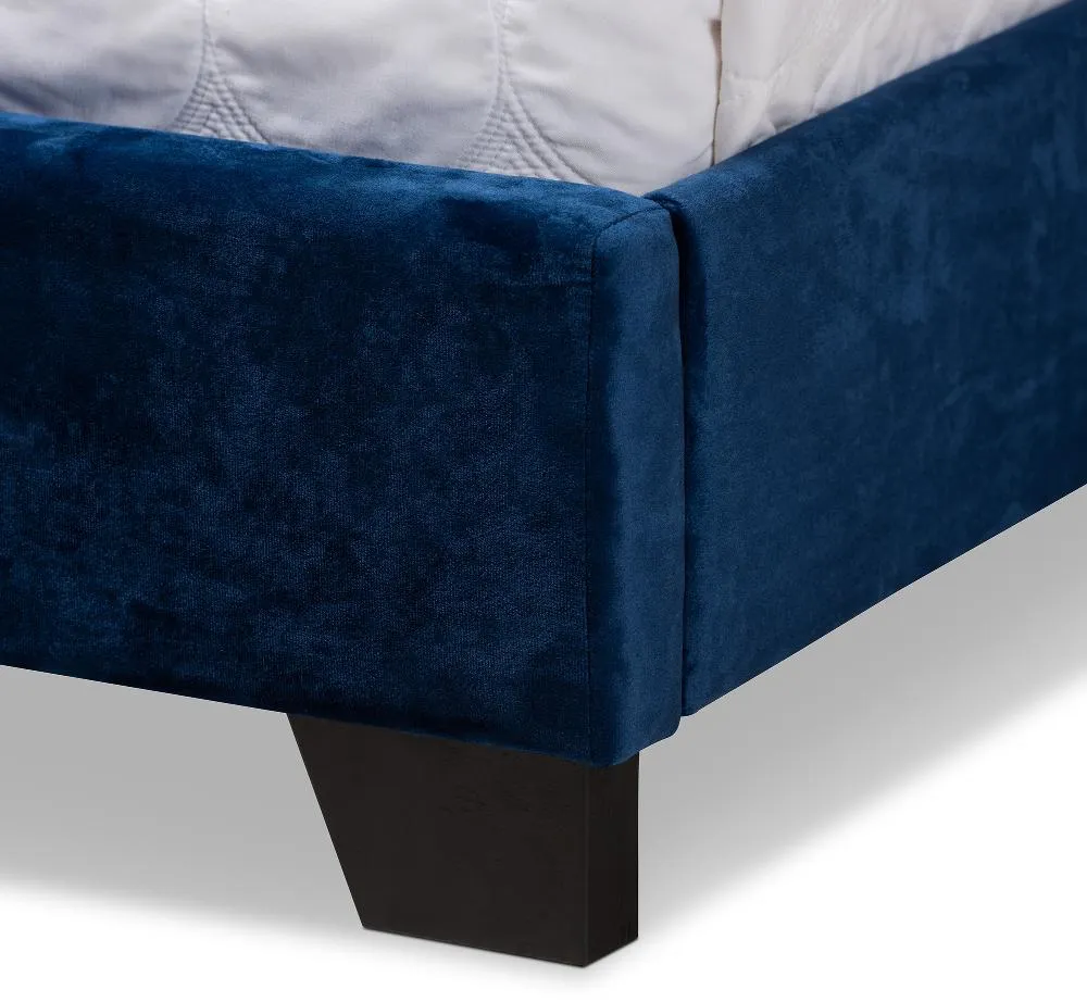 Glam Navy Blue Velvet Upholstered Full Bed - Katelin