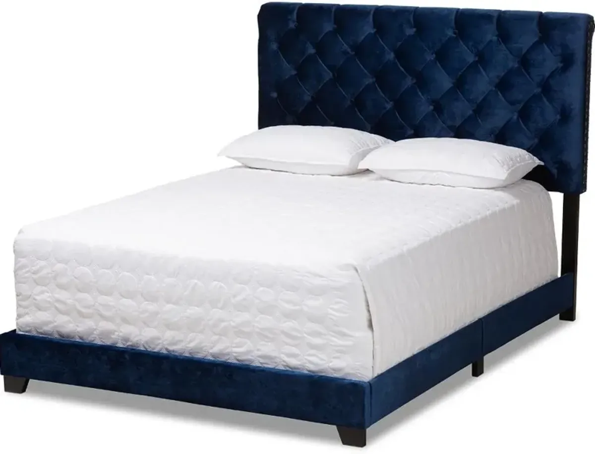 Glam Navy Blue Velvet Upholstered Full Bed - Katelin