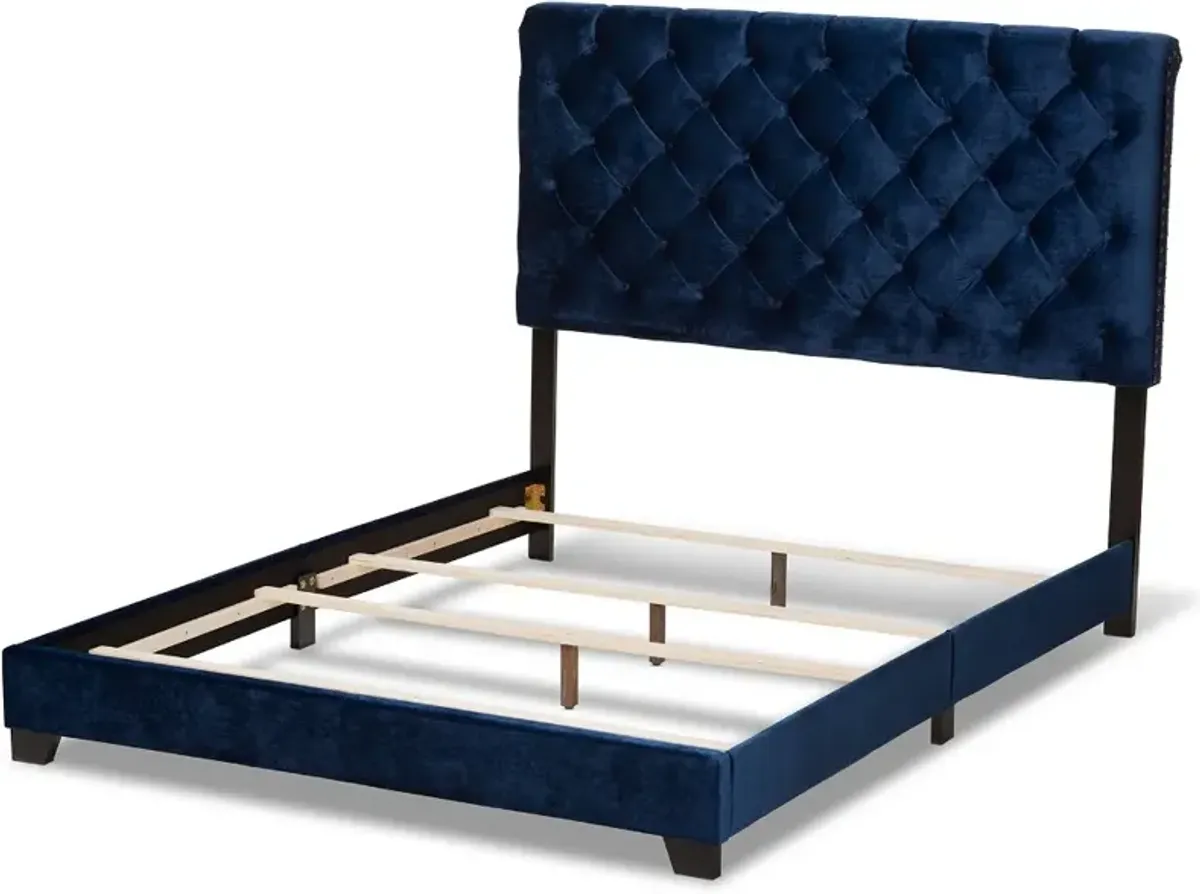 Glam Navy Blue Velvet Upholstered Full Bed - Katelin