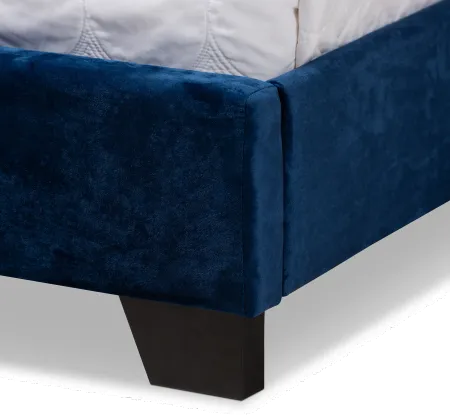 Glam Navy Blue Velvet Upholstered Full Bed - Katelin