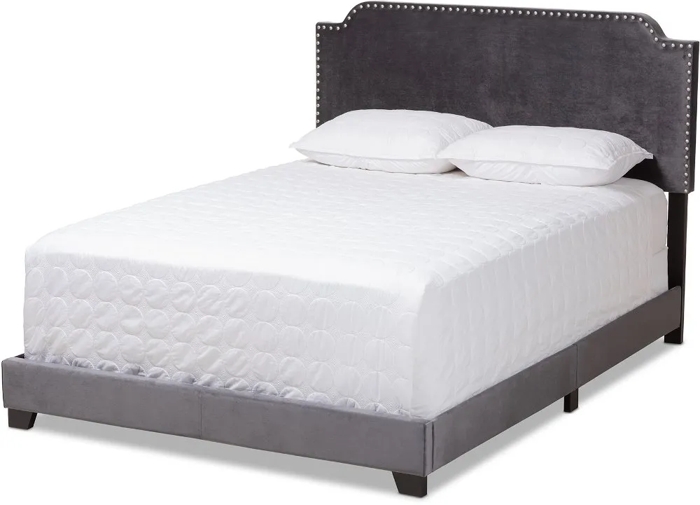 Glam Dark Gray Velvet Upholstered Full Bed - Eleanora