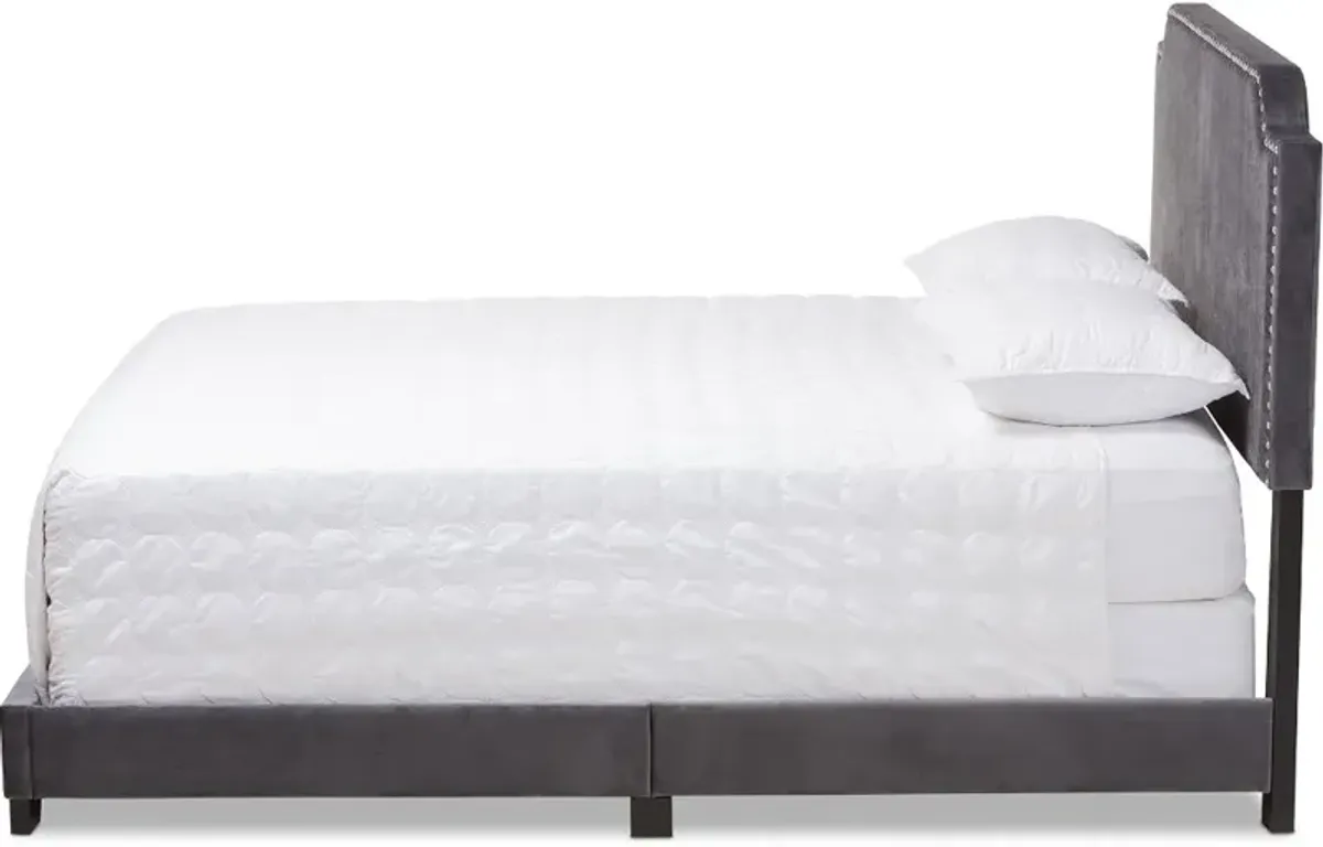 Glam Dark Gray Velvet Upholstered Full Bed - Eleanora