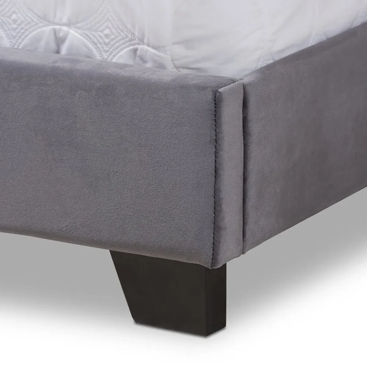 Glam Dark Gray Velvet Upholstered Full Bed - Eleanora