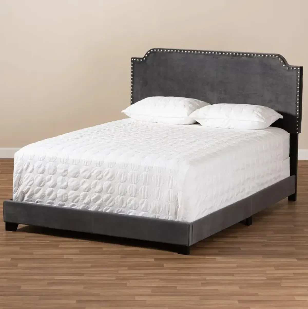 Glam Dark Gray Velvet Upholstered Full Bed - Eleanora