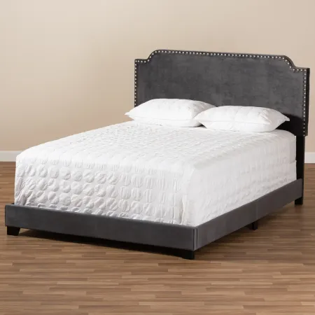 Glam Dark Gray Velvet Upholstered Full Bed - Eleanora