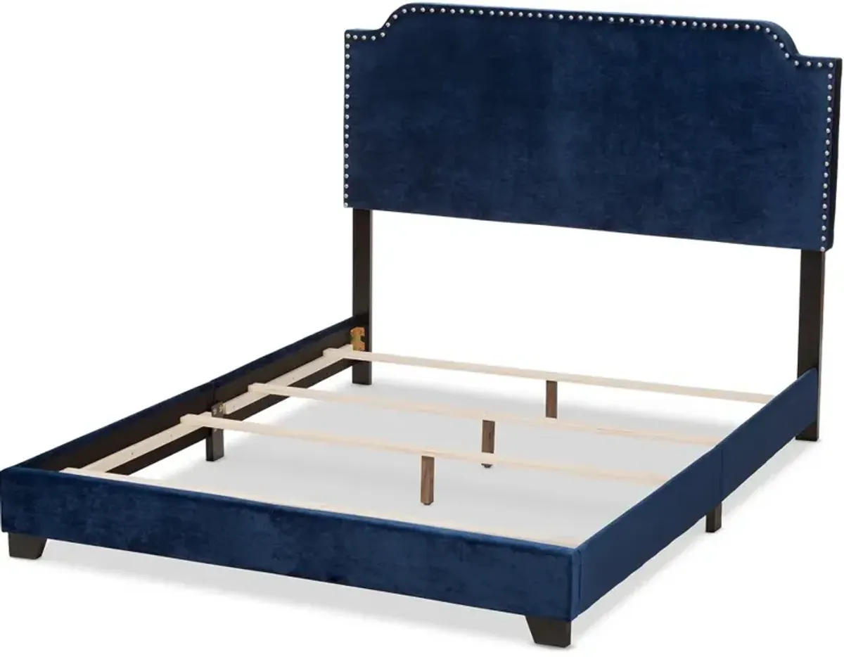 Glam Navy Blue Velvet Upholstered Full Bed - Eleanora