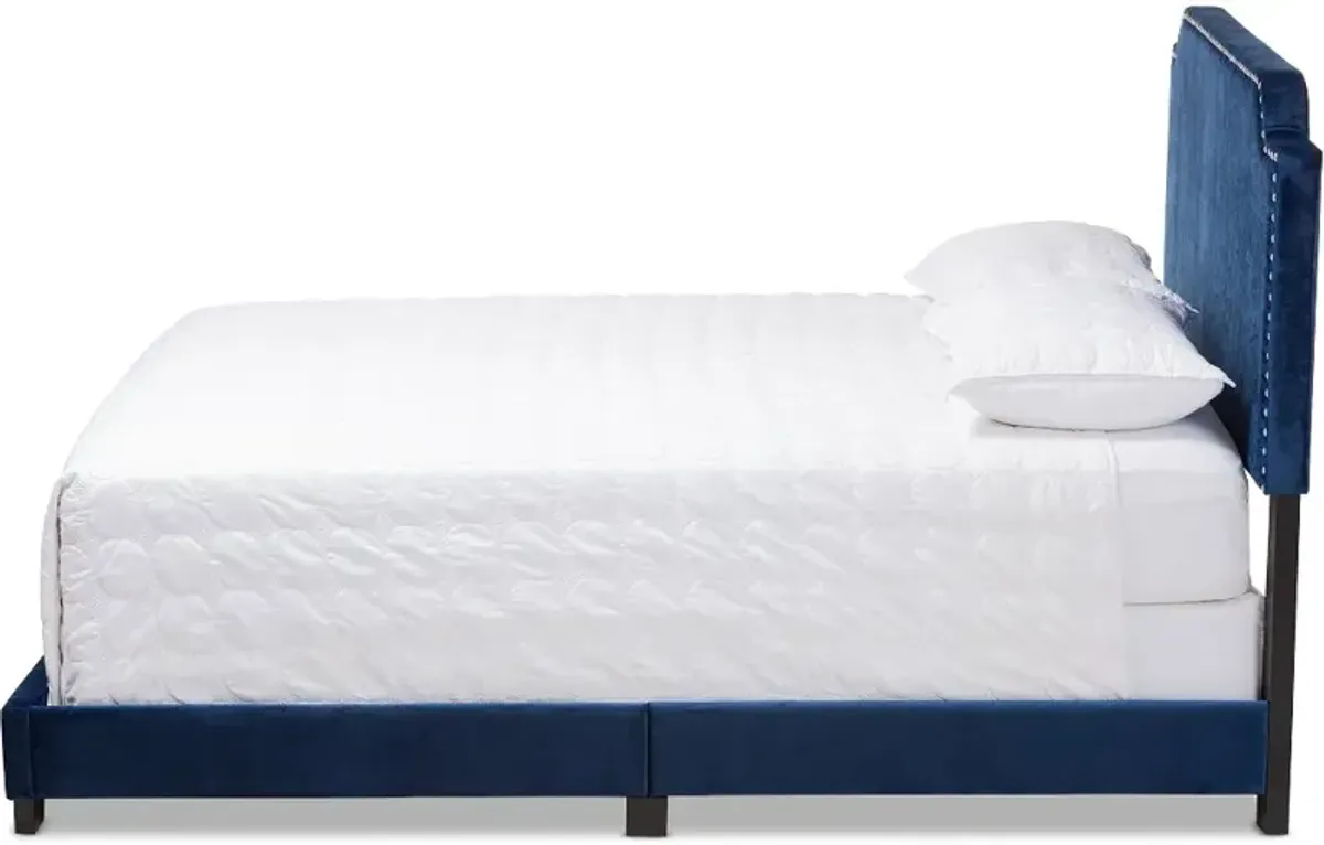 Glam Navy Blue Velvet Upholstered Full Bed - Eleanora