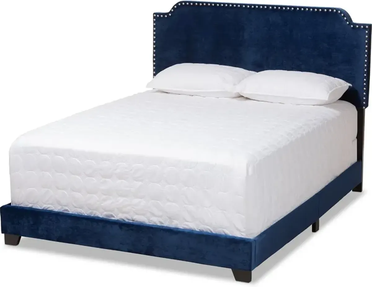 Glam Navy Blue Velvet Upholstered Full Bed - Eleanora