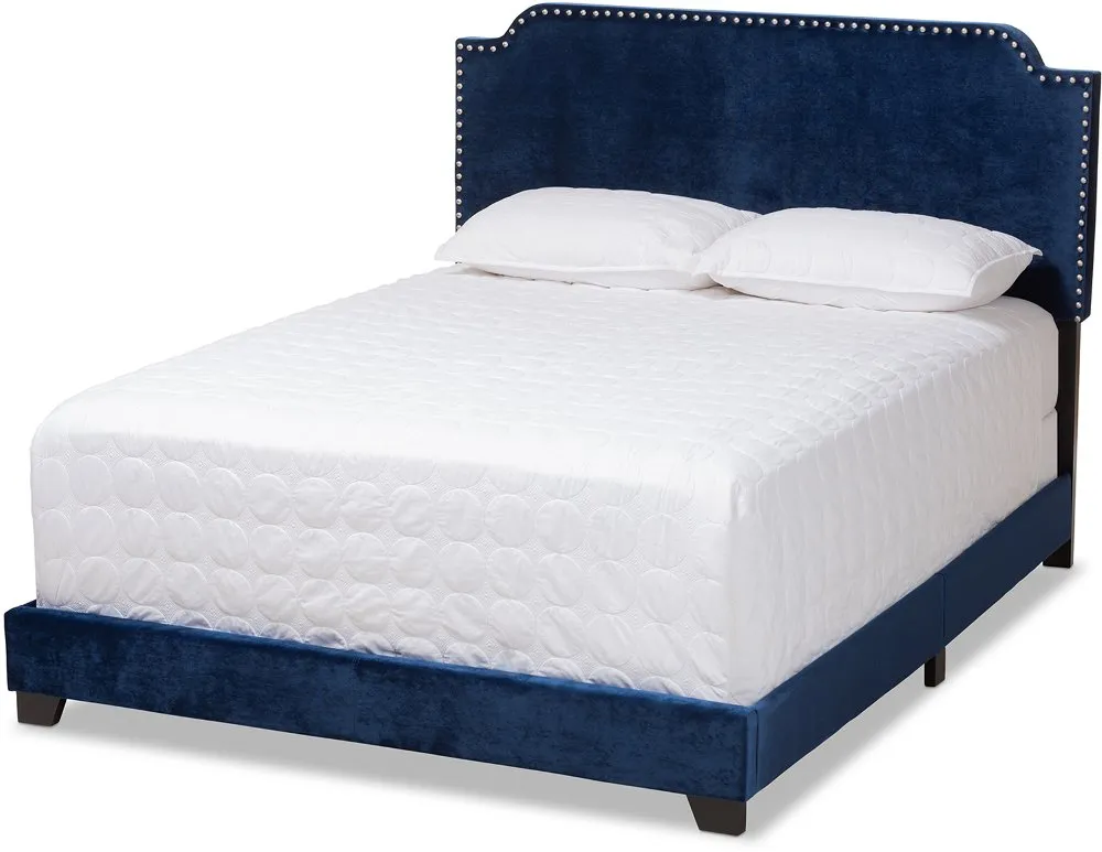 Glam Navy Blue Velvet Upholstered Full Bed - Eleanora