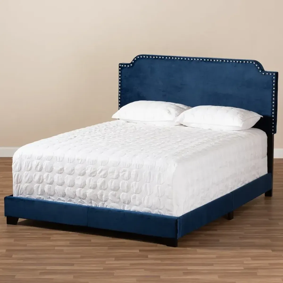 Glam Navy Blue Velvet Upholstered Full Bed - Eleanora