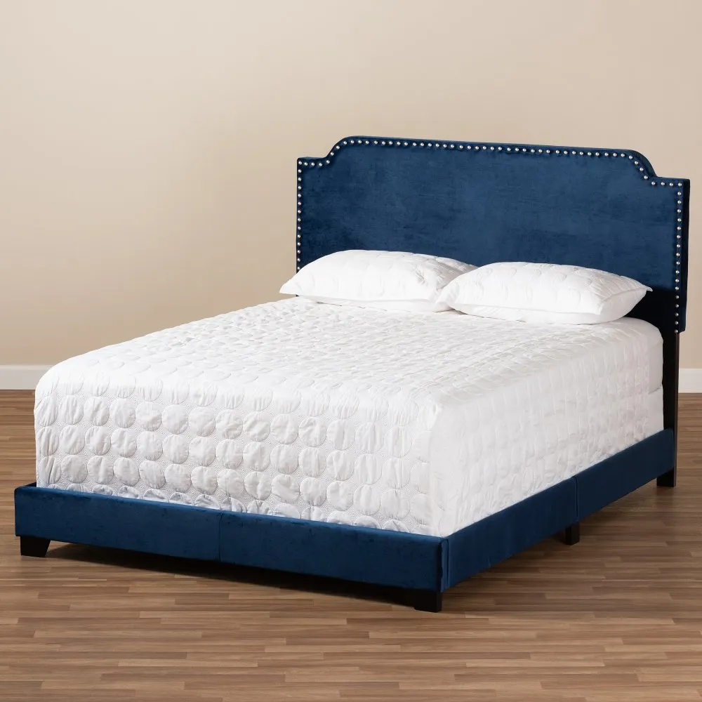 Glam Navy Blue Velvet Upholstered Full Bed - Eleanora