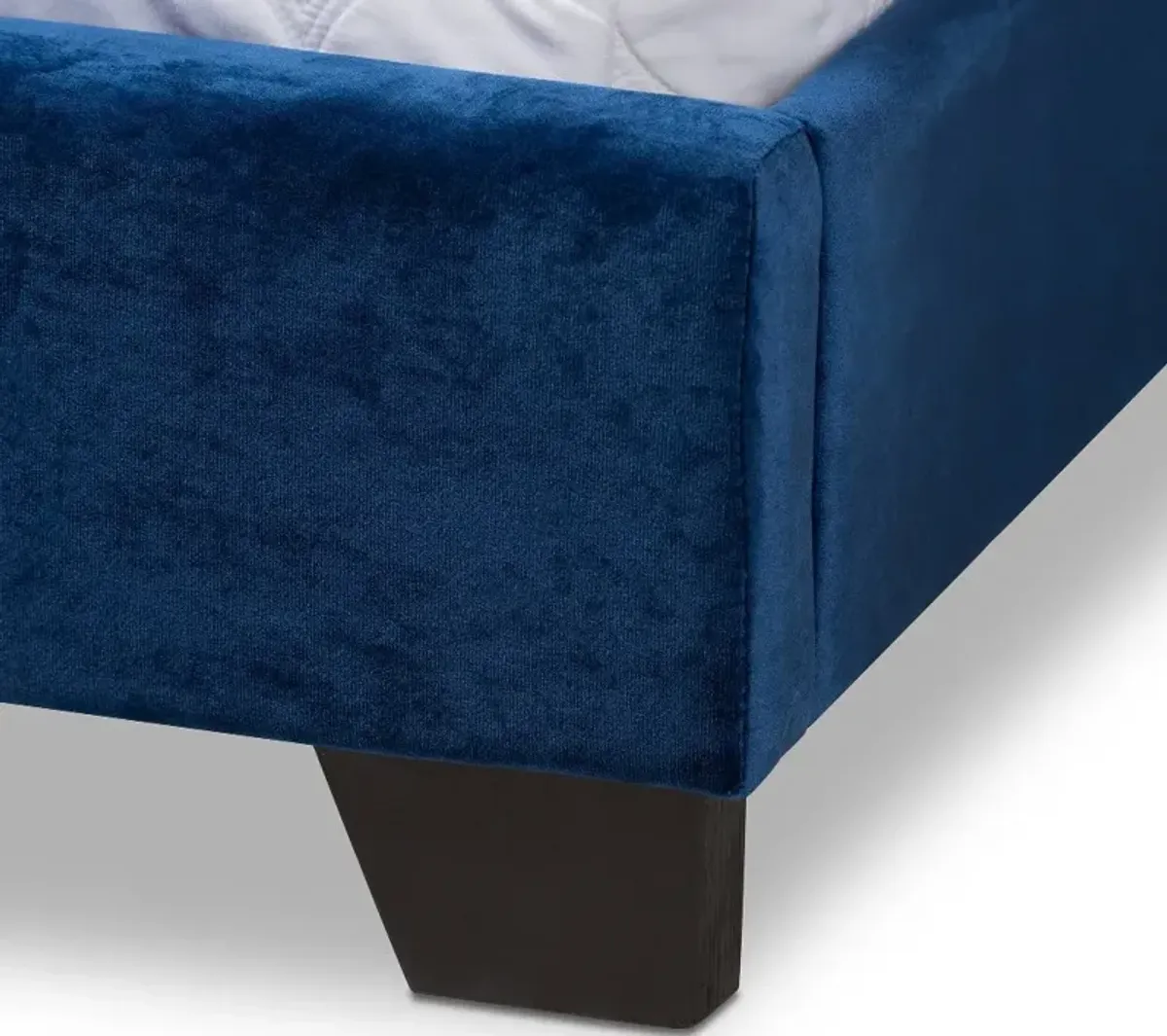 Glam Navy Blue Velvet Upholstered Queen Bed - Eleanora