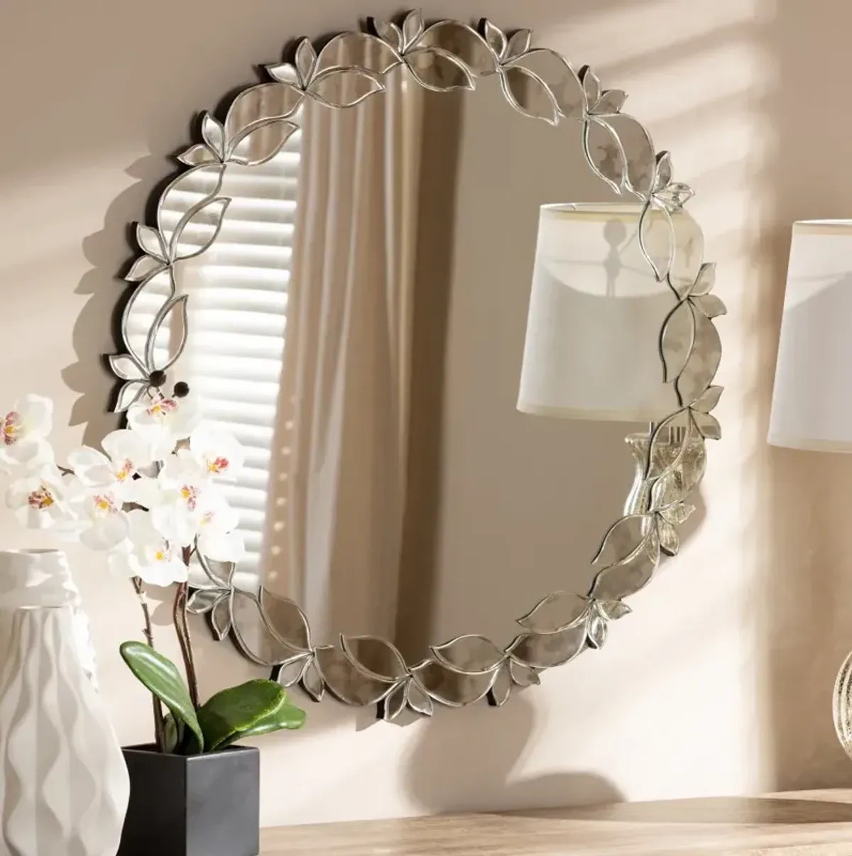 Contemporary Silver Petal Leaf Accent Wall Mirror - Ginny