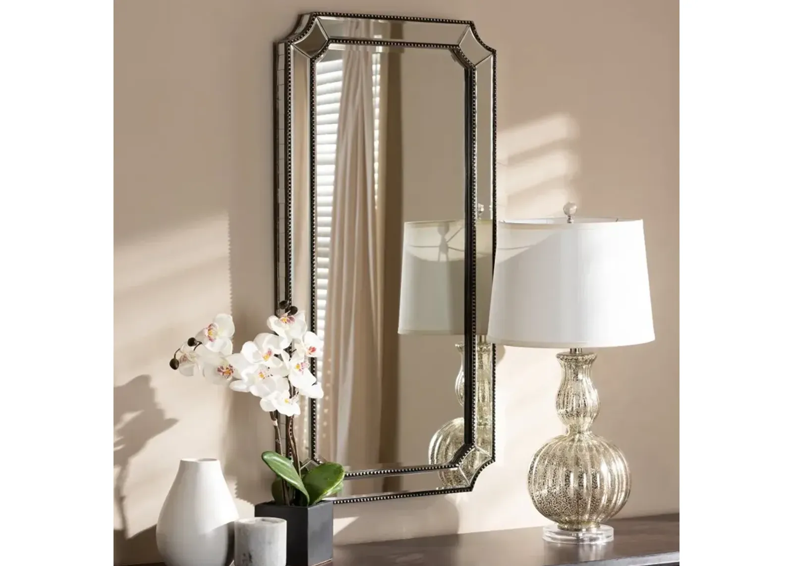 Art Deco Silver Rectangular Accent Wall Mirror - Iona