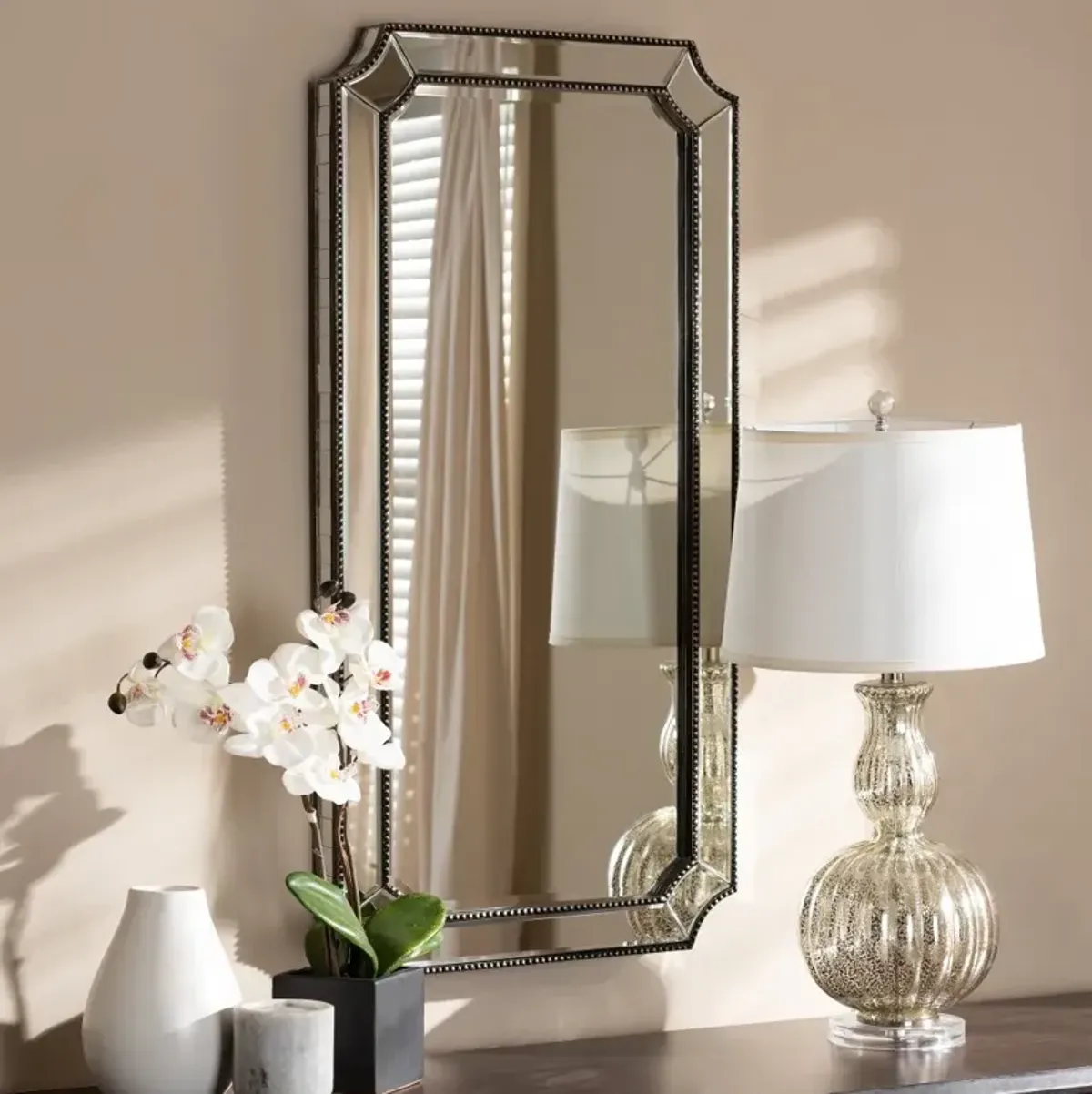 Art Deco Silver Rectangular Accent Wall Mirror - Iona