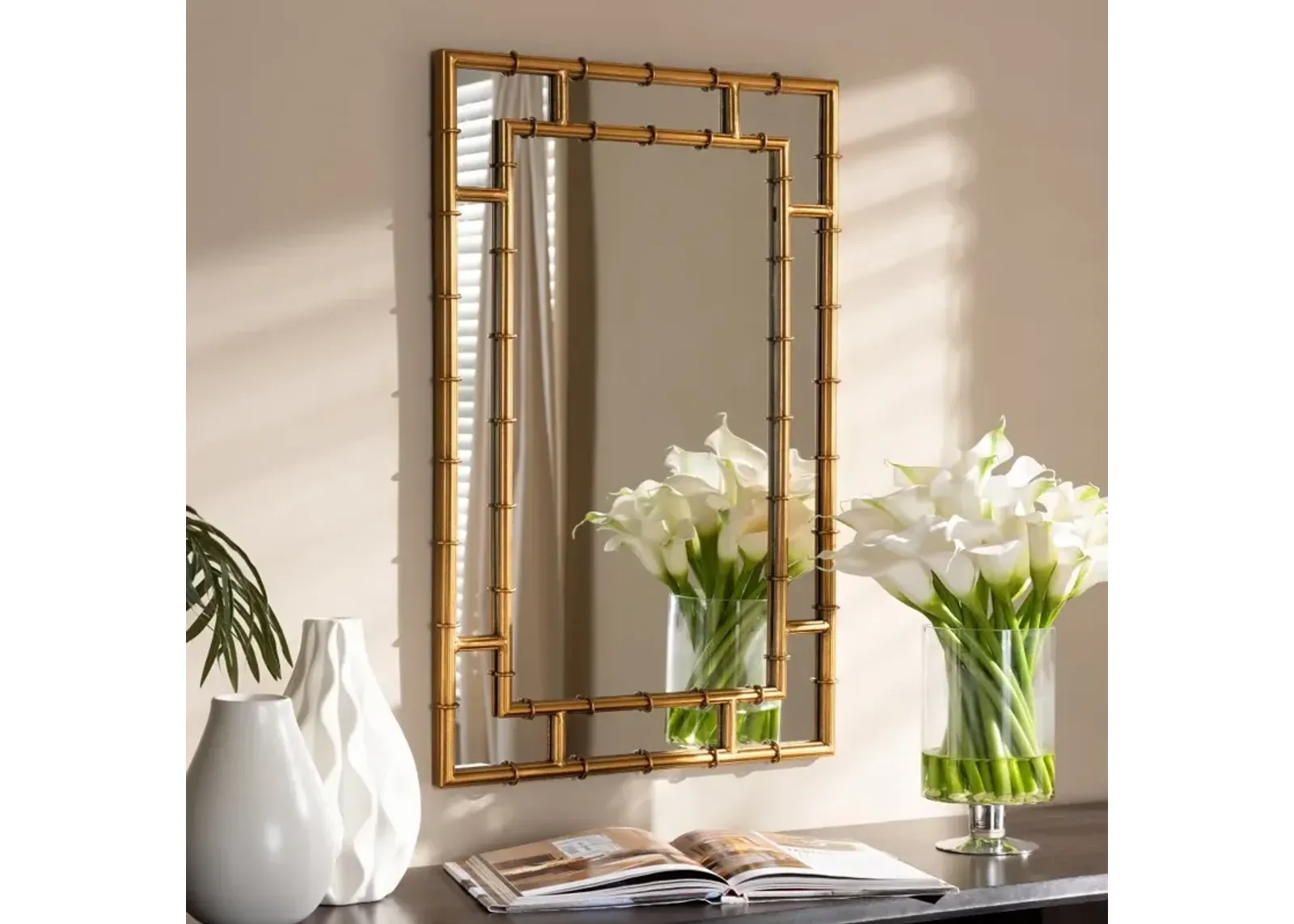 Modern Gold Bamboo Accent Wall Mirror - Phemie