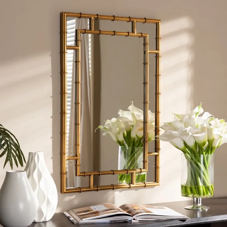 Modern Gold Bamboo Accent Wall Mirror - Phemie