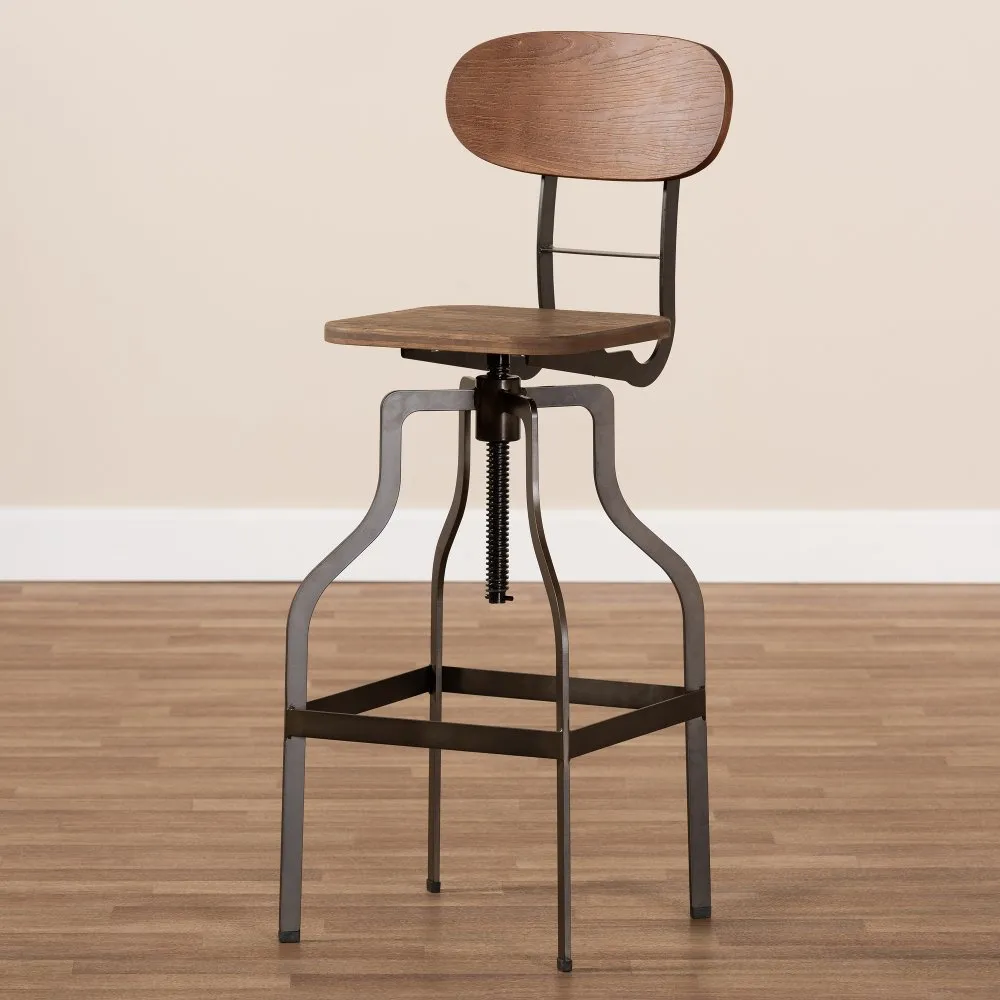 Industrial Wood and Steel Adjustable Bar Stool - Carter