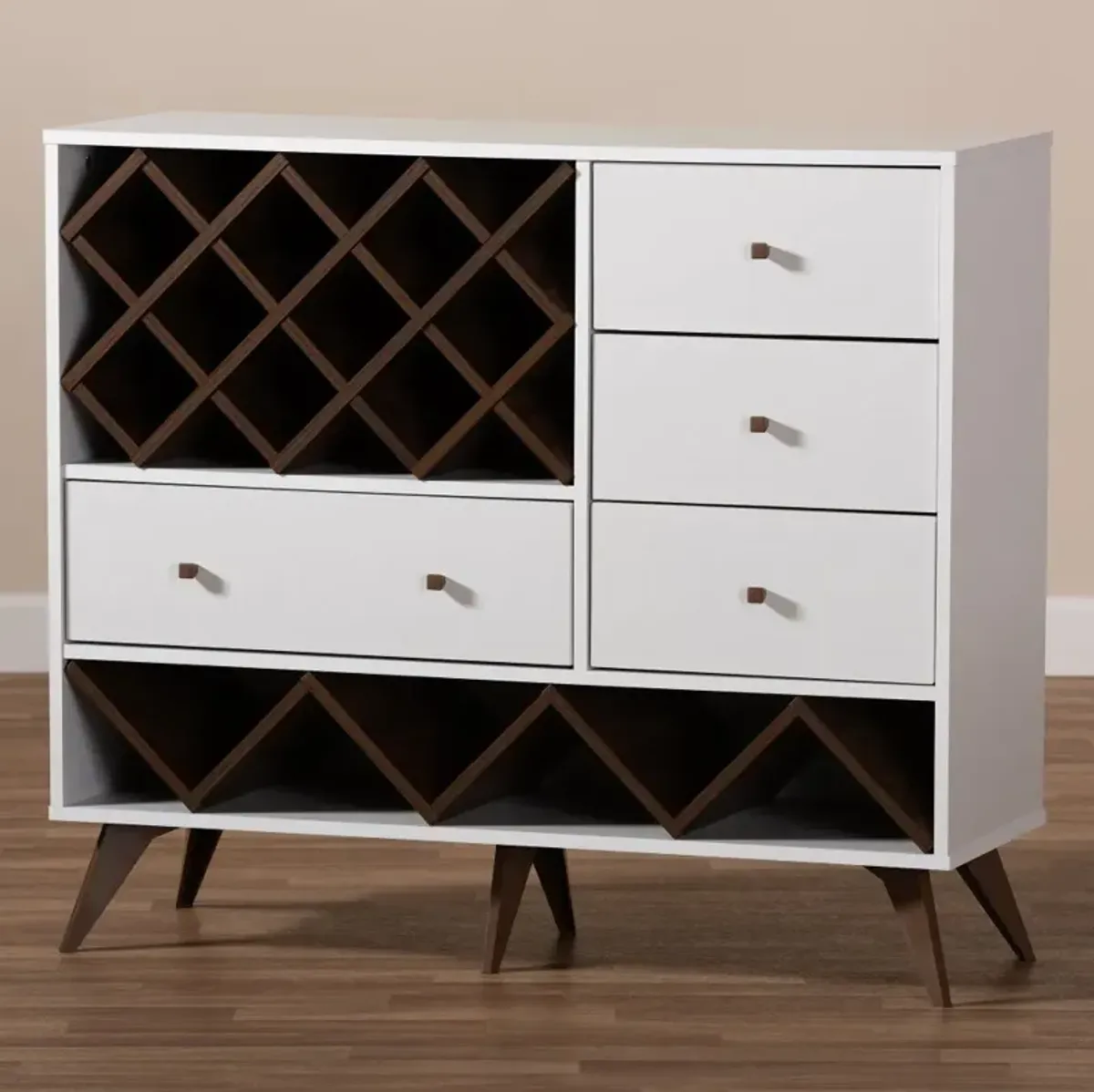 Audrea Mid Century White Wine Cabinet