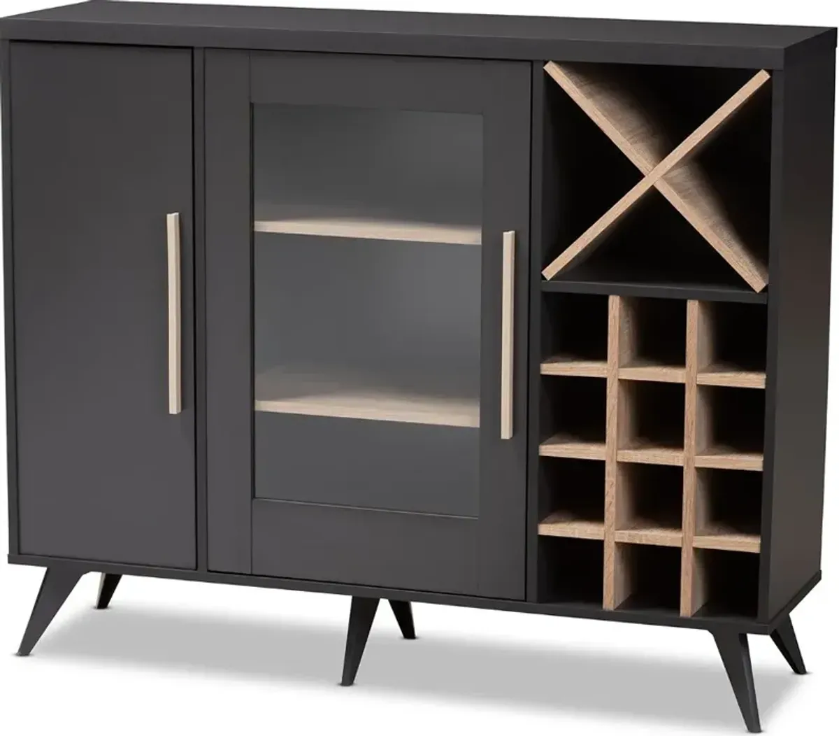 Laurie Mid Century Dark Gray and Oak Wine Cabinet