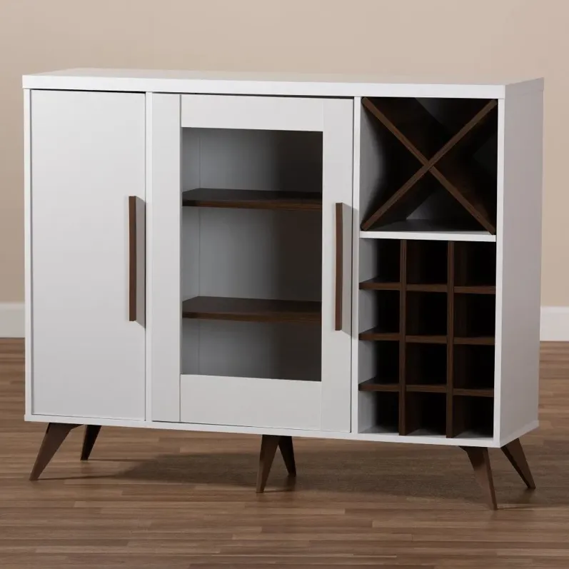 Laurie Mid Century White and Walnut Wine Cabinet