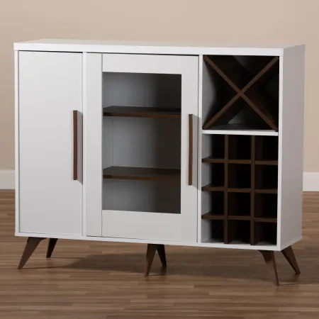 Laurie Mid Century White and Walnut Wine Cabinet