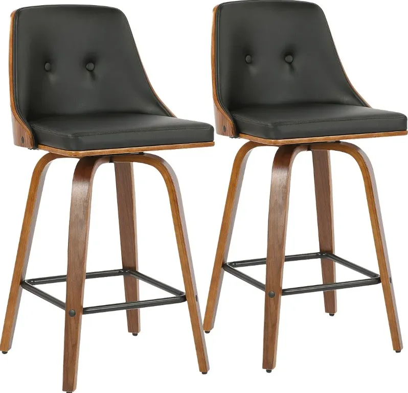 Mid Century Black Swivel Counter Height Stool (Set of 2) - Gianna