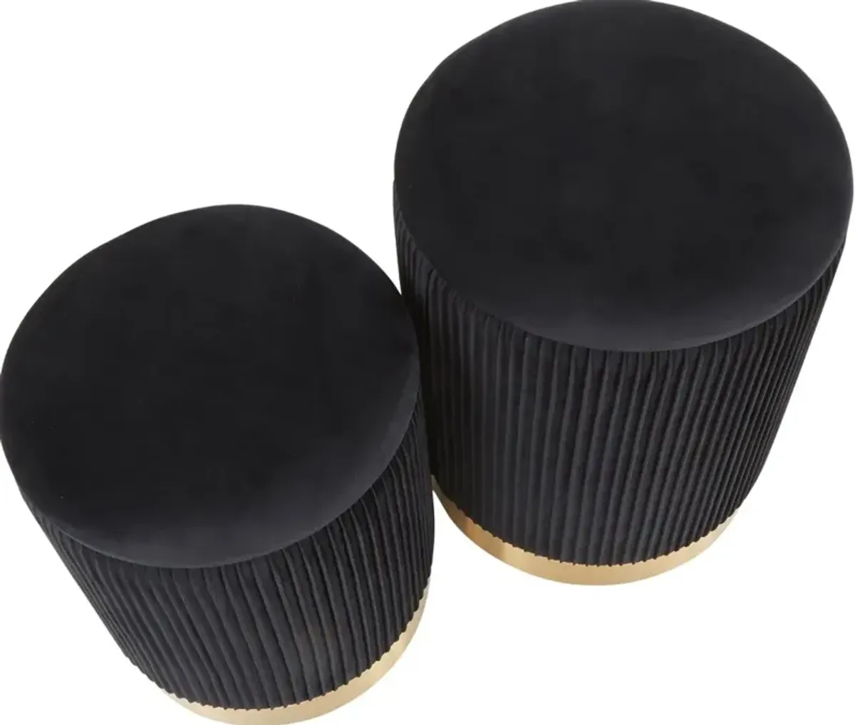 Contemporary Black Velvet and Gold Metal Ottomans (Set of 2) - Marla