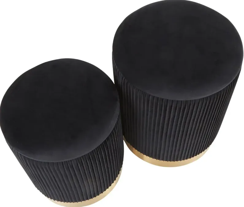 Contemporary Black Velvet and Gold Metal Ottomans (Set of 2) - Marla