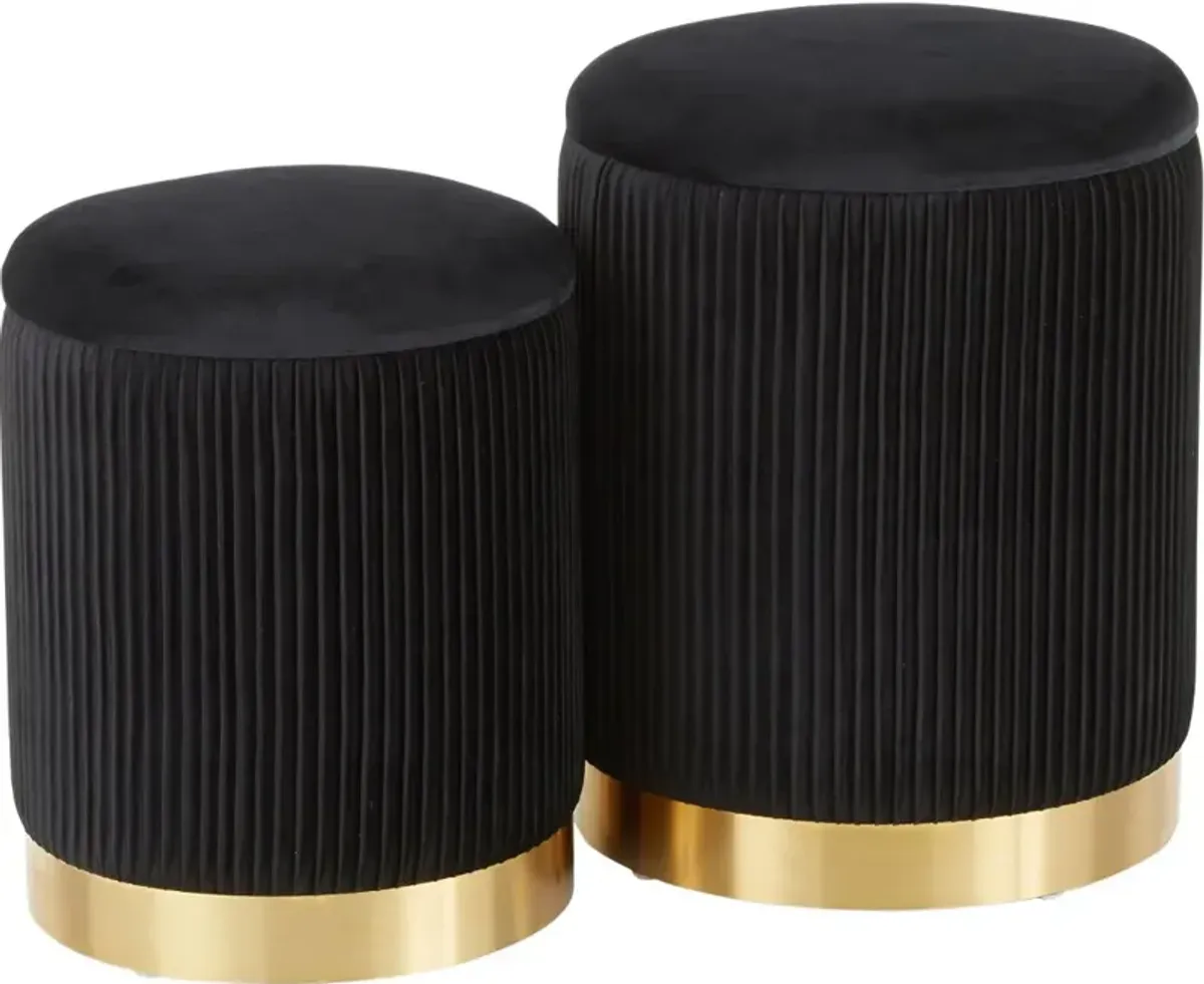 Contemporary Black Velvet and Gold Metal Ottomans (Set of 2) - Marla