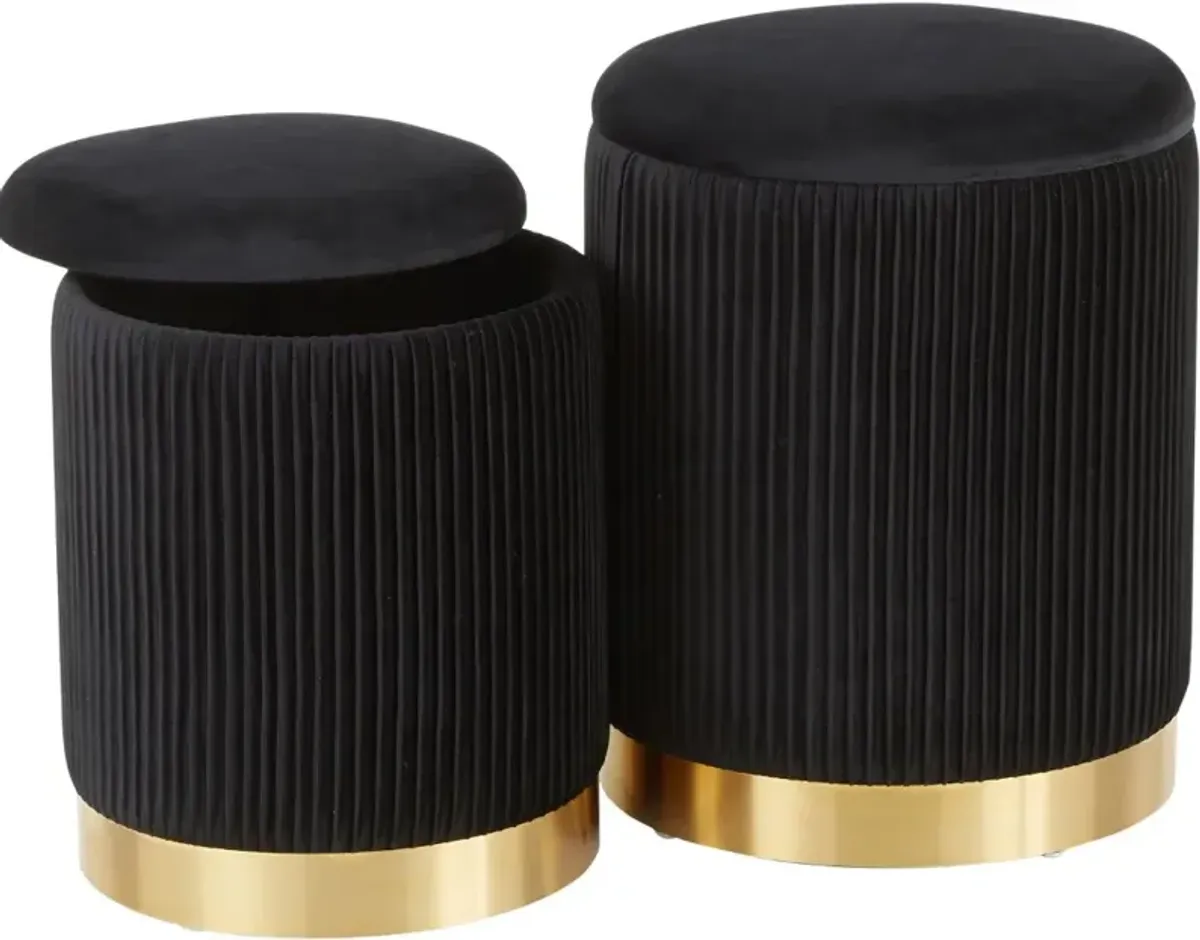 Contemporary Black Velvet and Gold Metal Ottomans (Set of 2) - Marla