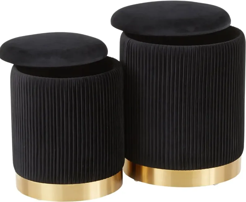 Contemporary Black Velvet and Gold Metal Ottomans (Set of 2) - Marla