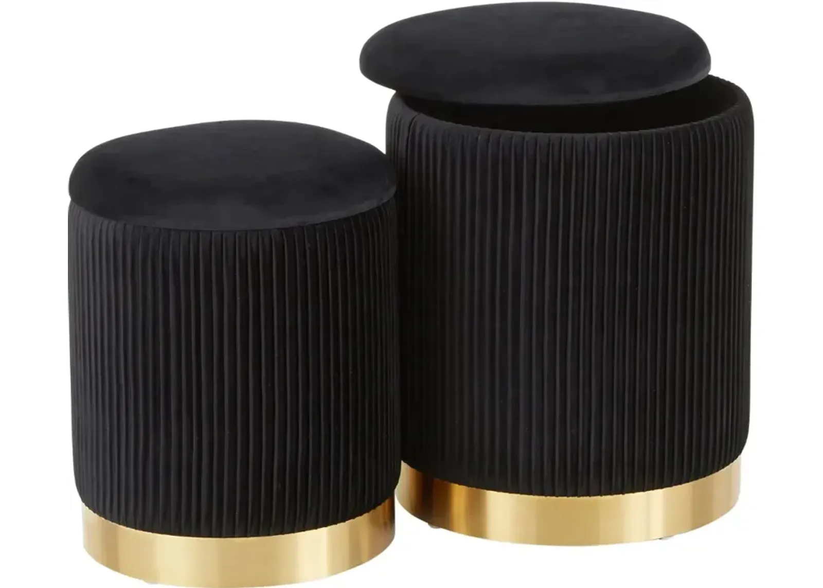 Contemporary Black Velvet and Gold Metal Ottomans (Set of 2) - Marla