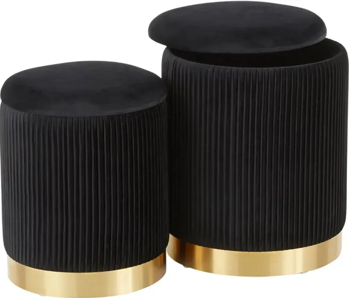 Contemporary Black Velvet and Gold Metal Ottomans (Set of 2) - Marla