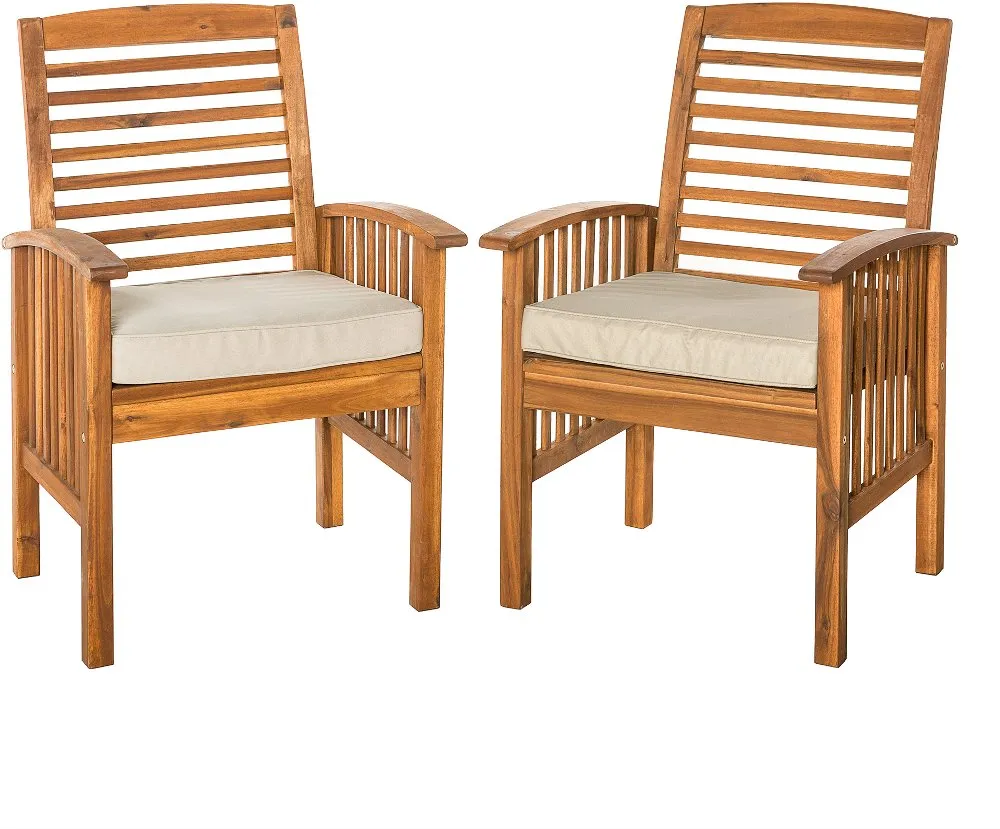 Acacia Wood Outdoor Patio Chairs with Cushions, set of 2 - Walker...