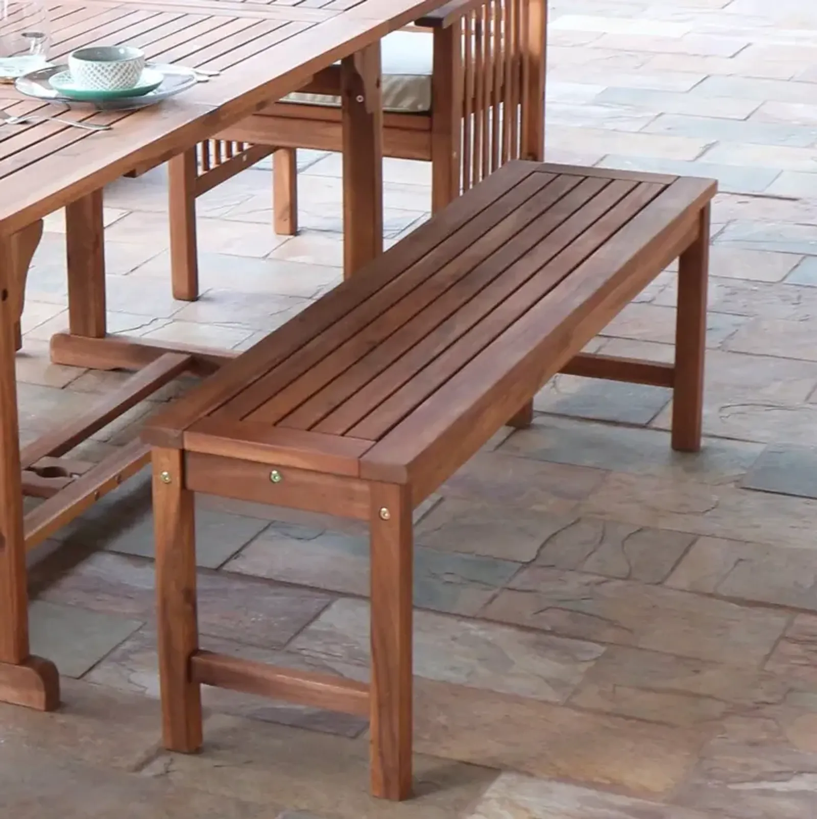 Acacia Wood Brown Outdoor Patio Bench - Walker Edison