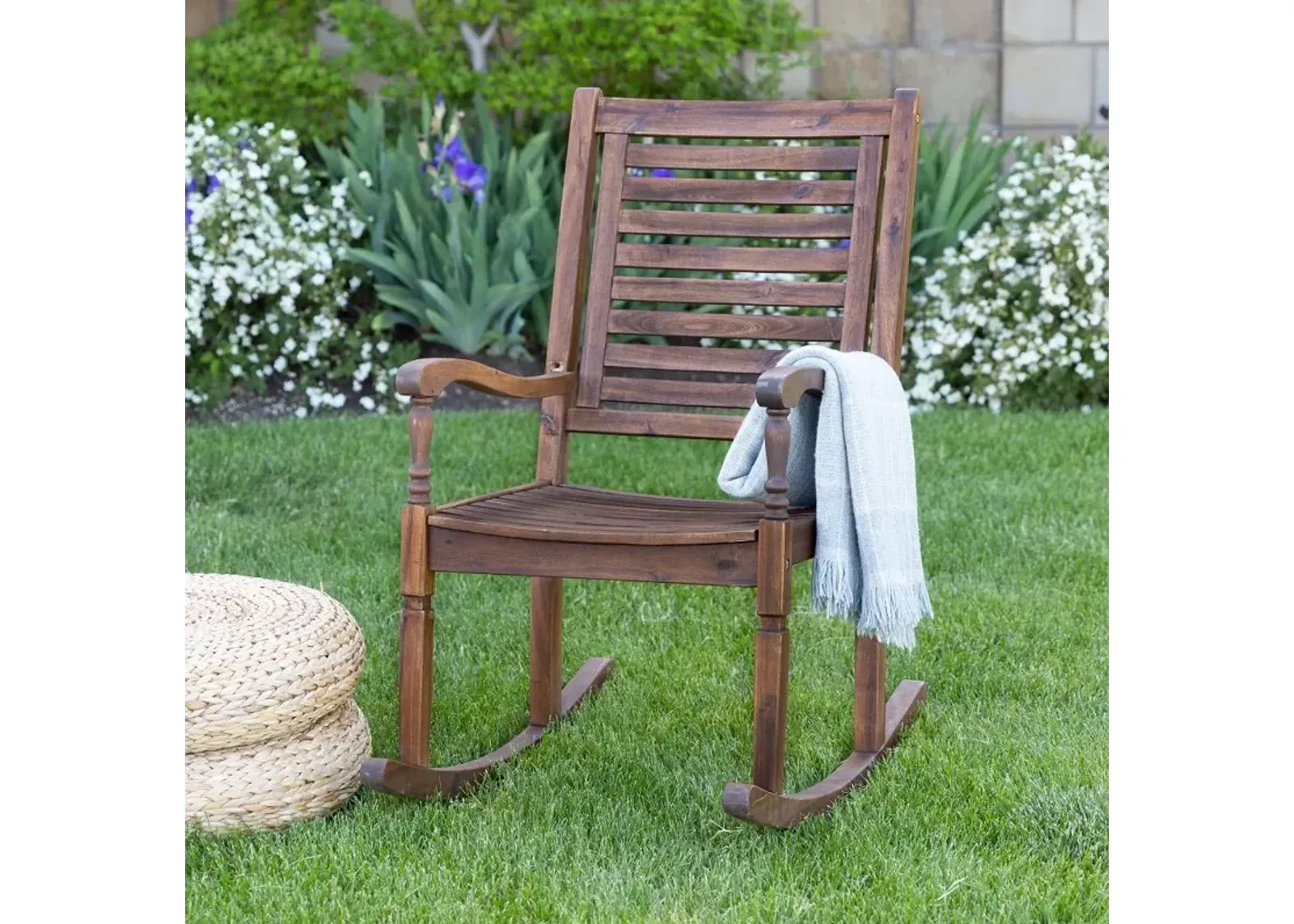 Solid Acacia Wood Outdoor Patio Rocking Chair - Walker Edison