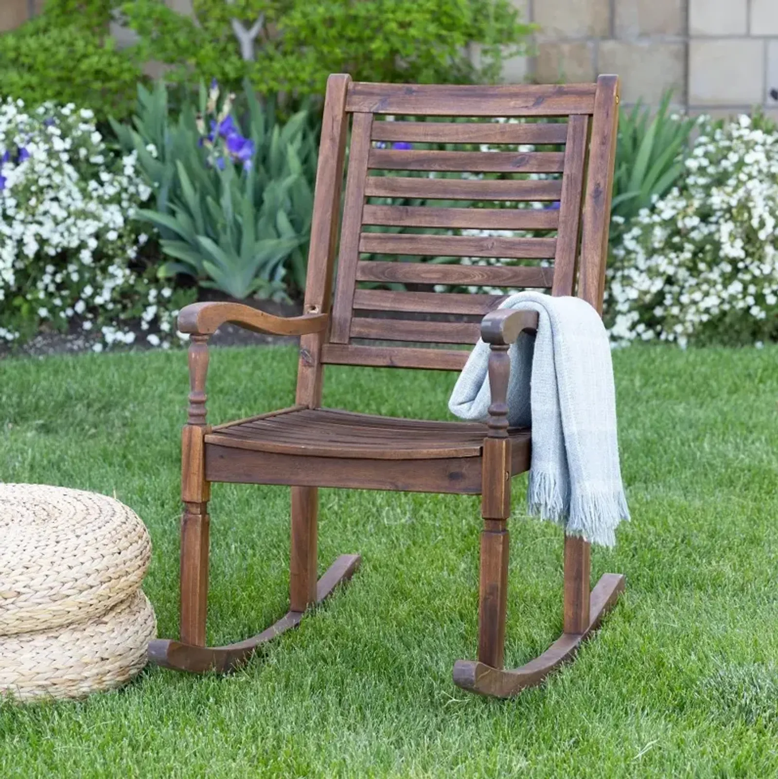 Solid Acacia Wood Outdoor Patio Rocking Chair - Walker Edison