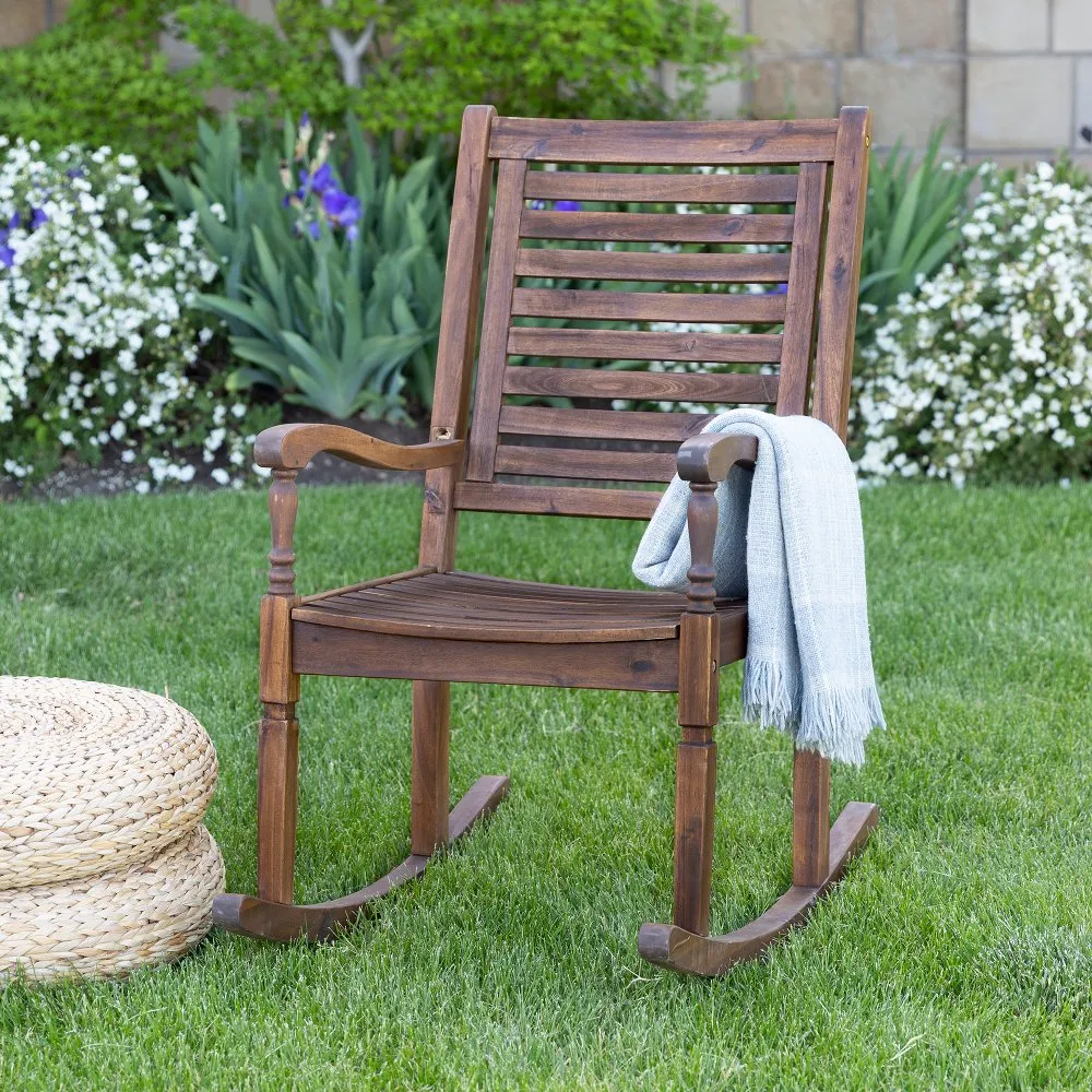 Solid Acacia Wood Outdoor Patio Rocking Chair - Walker Edison