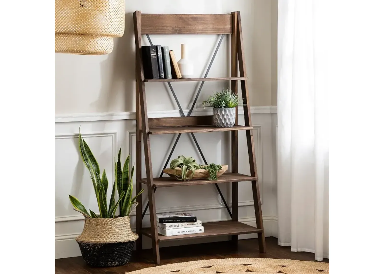 68" Solid Wood Ladder Bookshelf - Walker Edison