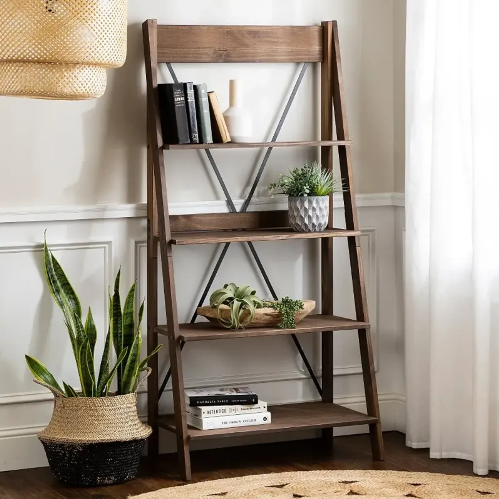 68" Solid Wood Ladder Bookshelf - Walker Edison