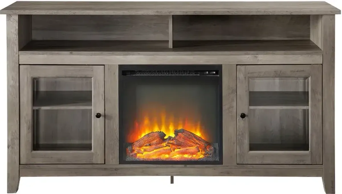 Transitional Fireplace Glass Wood 58 Inch TV Stand - Walker Edison