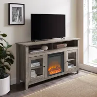 Transitional Fireplace Glass Wood 58 Inch TV Stand - Walker Edison