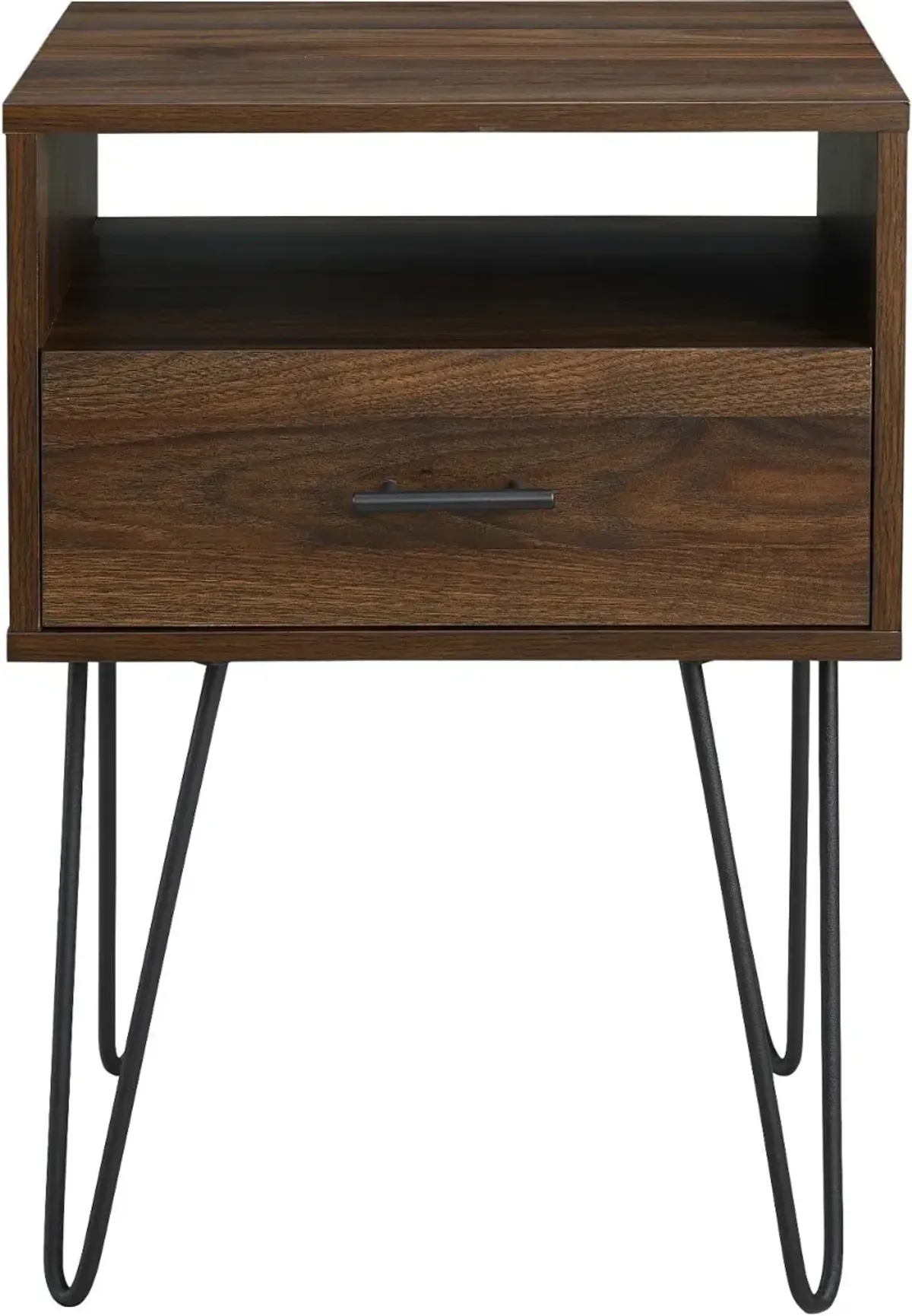 Dark Walnut Hairpin Leg Nightstand - Walker Edison