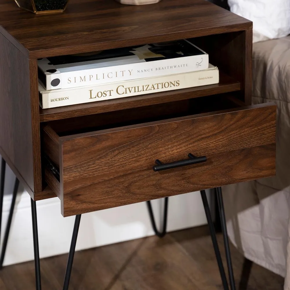 Dark Walnut Hairpin Leg Nightstand - Walker Edison