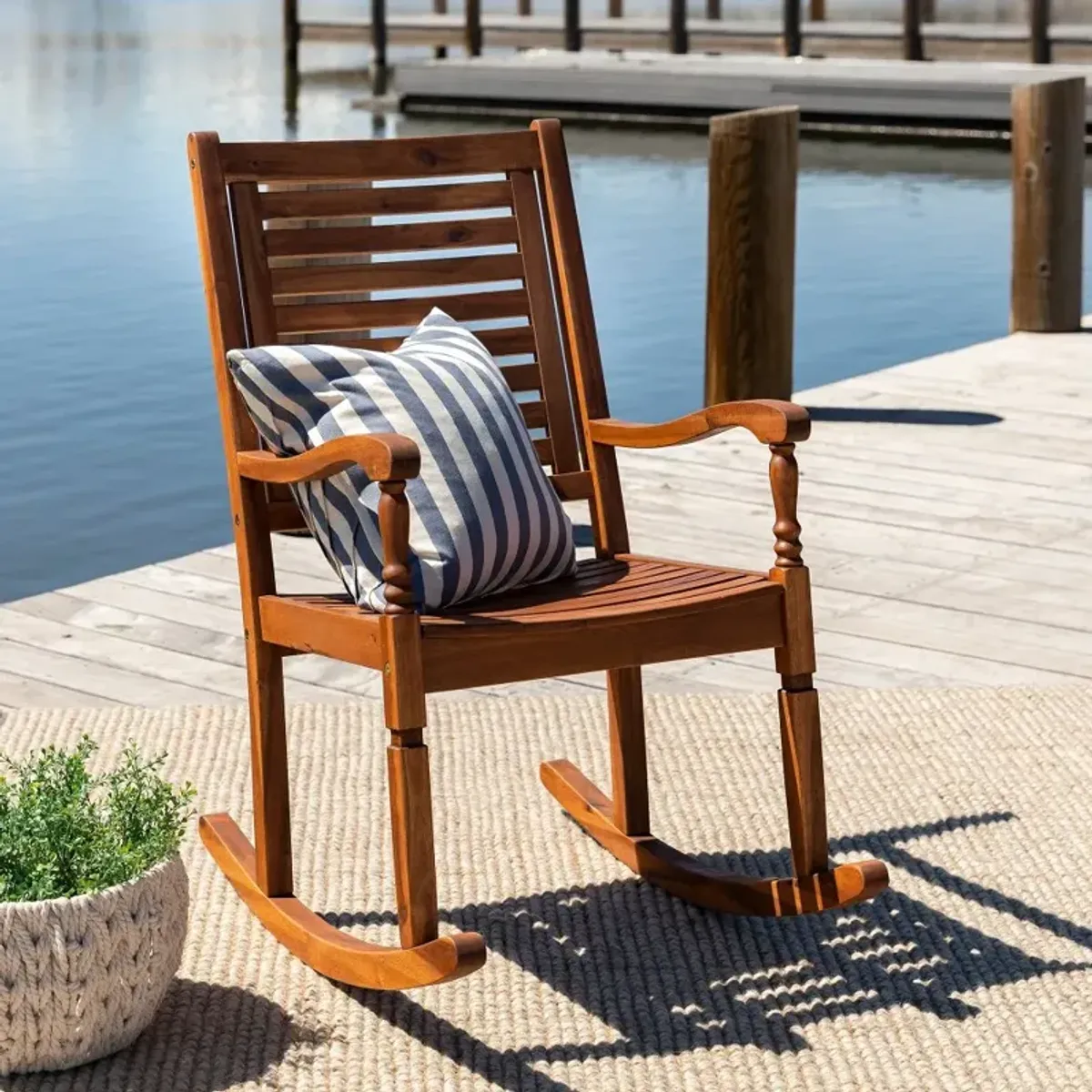 Midland Solid Acacia Wood Outdoor Patio Rocking Chair - Walker Edison