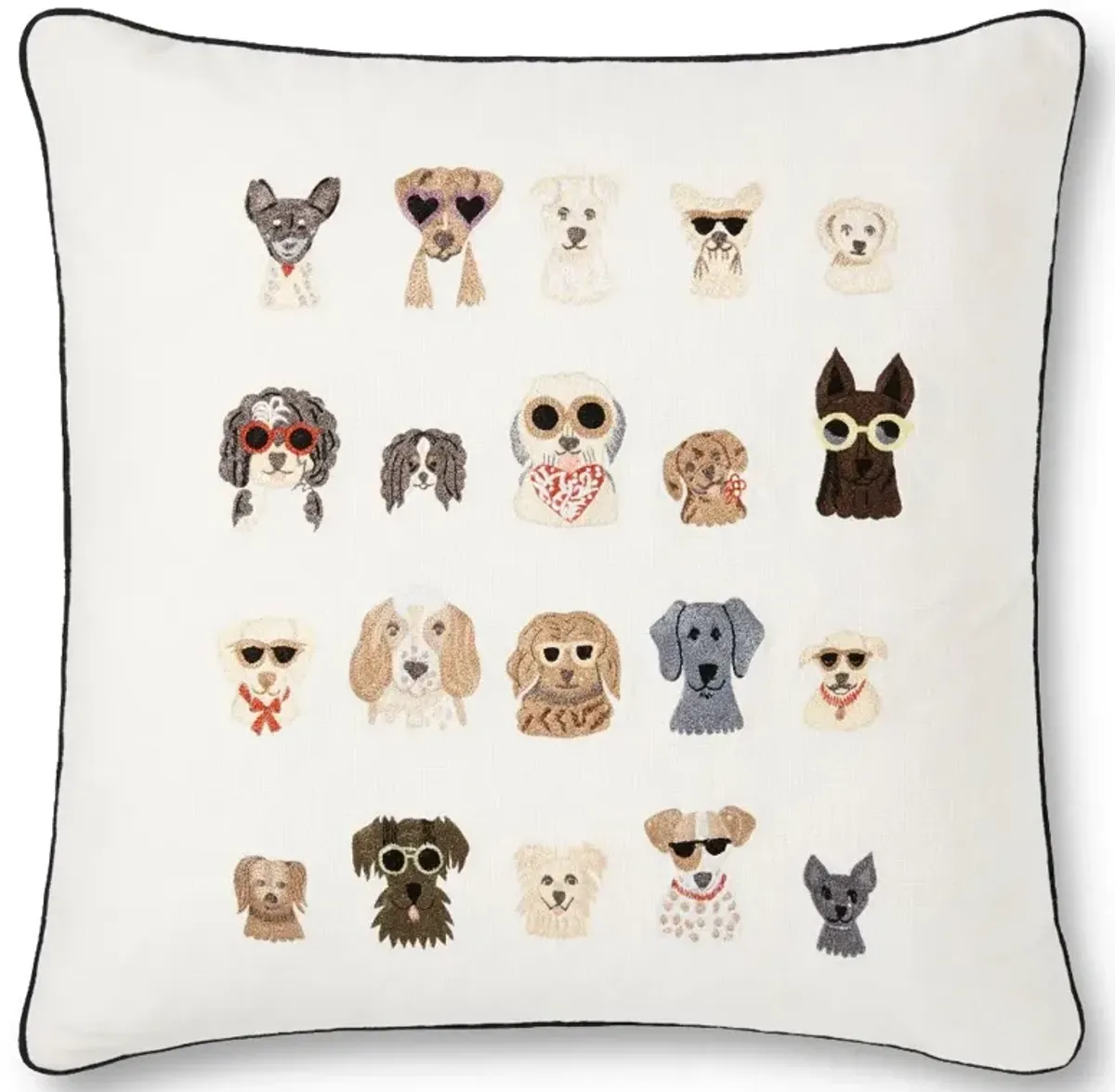 Rifle Paper Co. 22 Inch Cream Throw Pillow with Multi-Colored Dogs