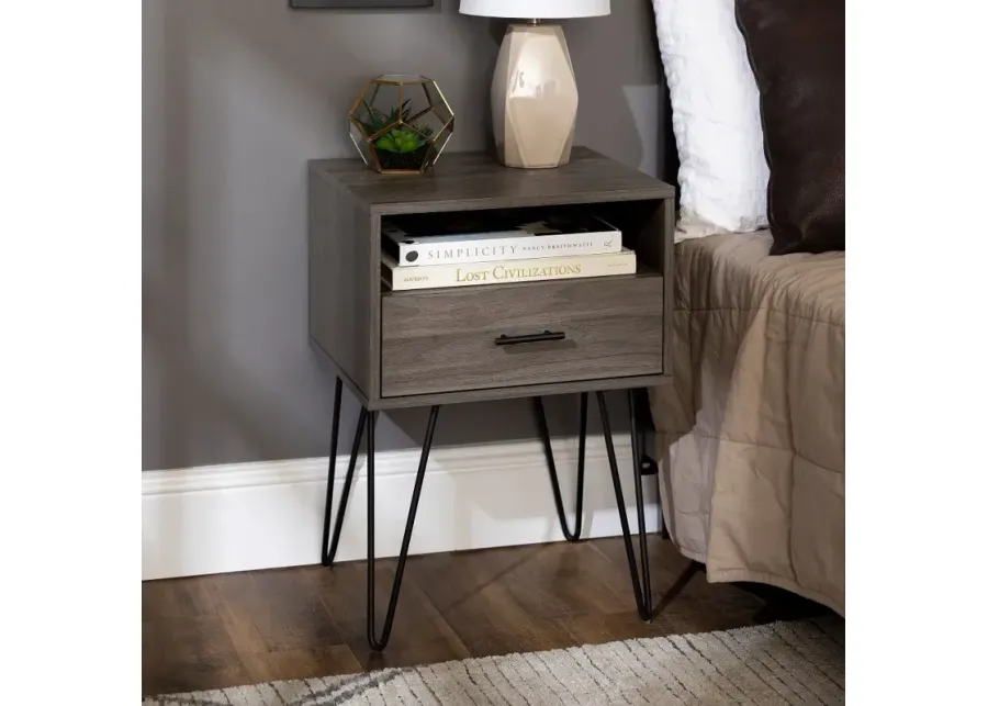 Gray Hairpin Leg Nightstand - Walker Edison