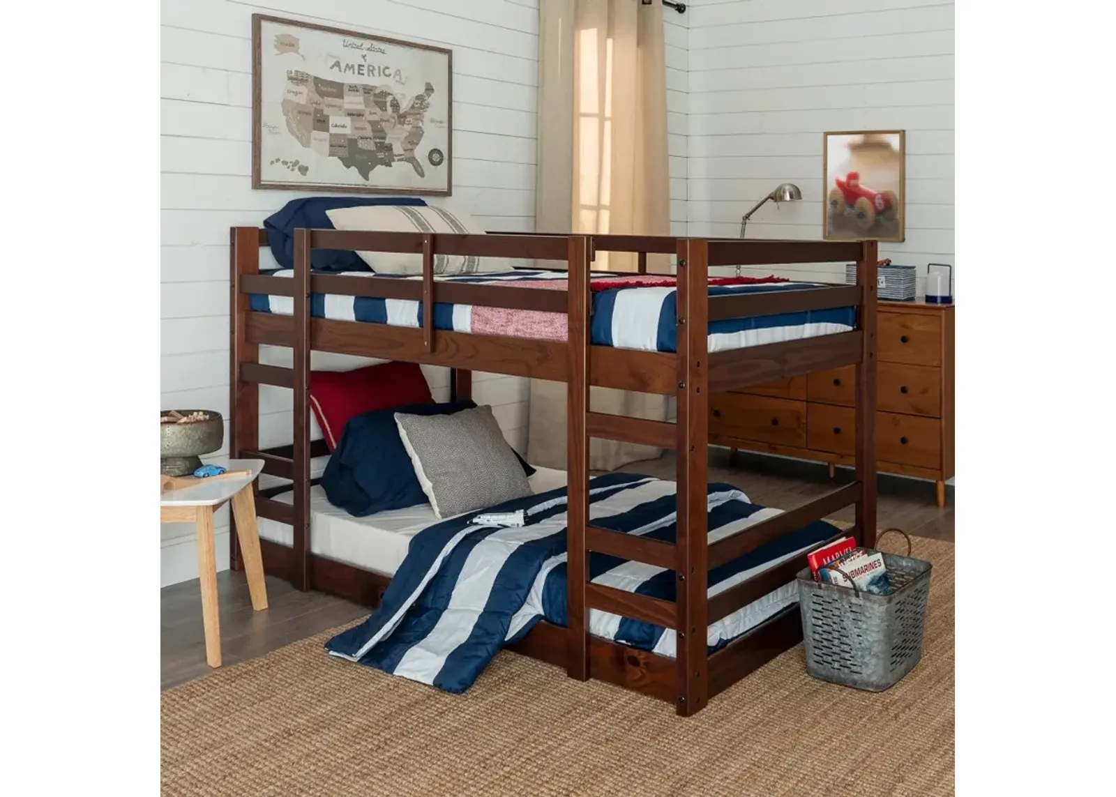 Medium Brown Low Twin-over-Twin Bunk Bed - Walker Edison