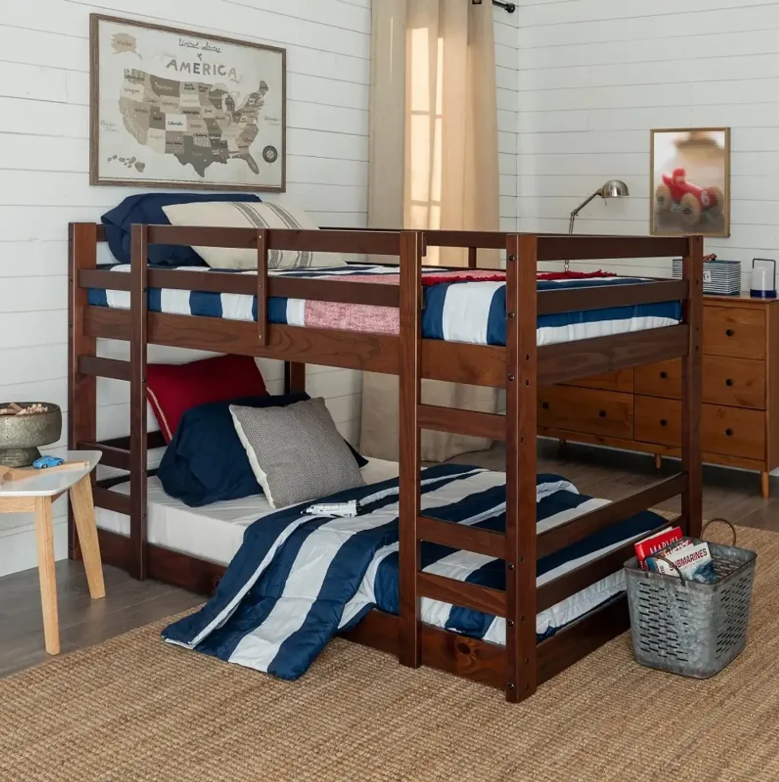 Medium Brown Low Twin-over-Twin Bunk Bed - Walker Edison